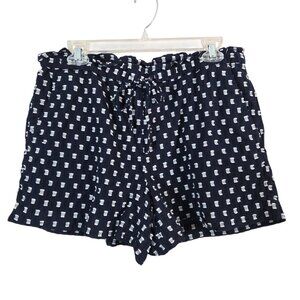 LOFT Outlet Paperbag Waist Fabric Lined Shorts Womens Size Medium Navy‎ White